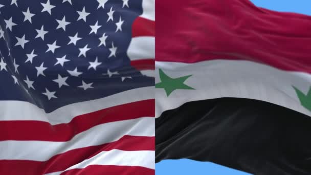 4k Estados Unidos de América EE.UU. y Siria Bandera nacional ondeando el fondo del viento . — Vídeo de stock