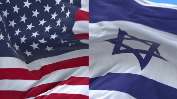 4kアメリカとイスラエルの国旗風の背景を振って — ストック動画