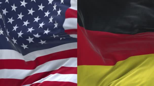 4k Estados Unidos de América EE.UU. y Alemania Bandera nacional ondeando viento backgroun — Vídeo de stock