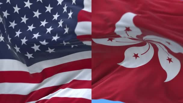 4k Amerikas förenta stater USA och Hongkong Nationell flagga viftande vind backgro — Stockvideo