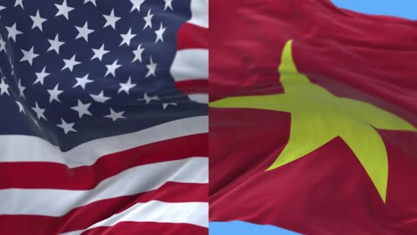 4k United States of America USA and Vietnam National flag waving wind backgroun Royalty Free Stock Video