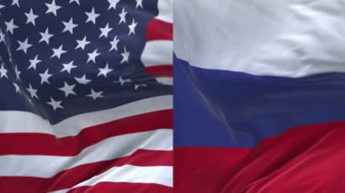 4k Amerika Birleşik Devletleri ABD ve Rusya Ulusal bayrağı dalgalandırıyor