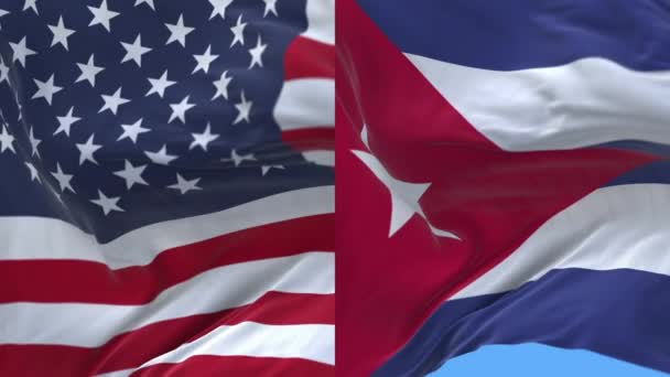 4k Estados Unidos de América Estados Unidos y Cuba Bandera nacional ondeando el fondo del viento . — Vídeo de stock