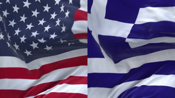 4k États-Unis d'Amérique États-Unis et Grèce Drapeau national agitant le fond du vent — Video