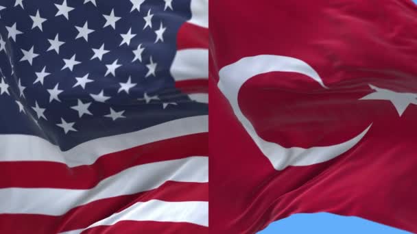 4k Amerikas förenta stater USA och Turkiet Nationell flagga viftande vind bakgrund — Stockvideo