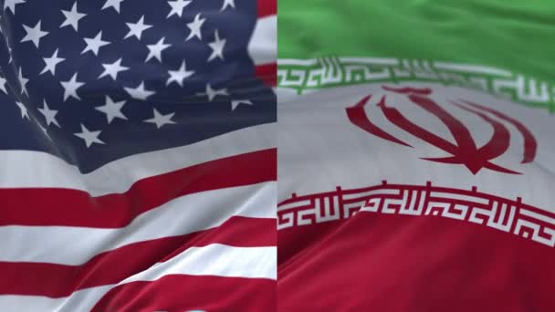 4k Amerikai Egyesült Államok és Iran flag slow seamless waving in wind, Amerikai Egyesült Államok, USA. — Stock videók