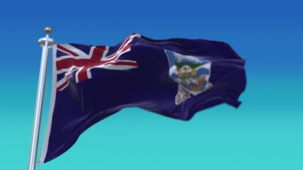 4kフォークランド諸島国旗のしわが空を背景にシームレスな風をループ — ストック動画