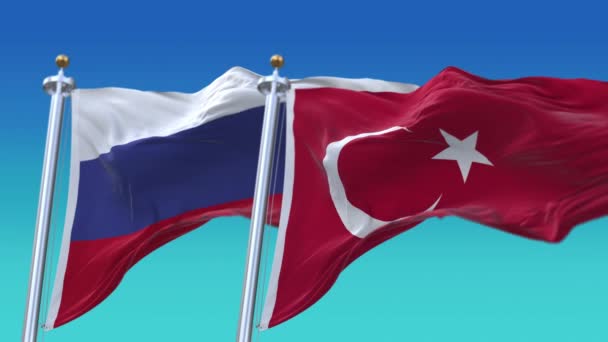 4k Rosja i Turcja Flaga narodowa płynne tło pętli, Wiatr wieje zmarszczki. — Wideo stockowe