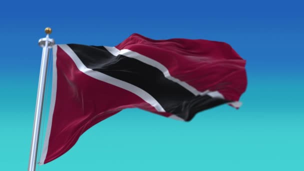 4k Trinidad en Tobago Nationale vlag rimpels naadloze wind in de lucht achtergrond. — Stockvideo