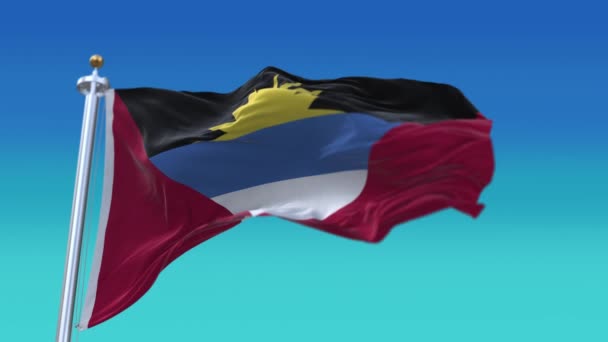 4k Antigua en Barbuda Nationale vlag rimpels naadloze wind in de lucht achtergrond. — Stockvideo