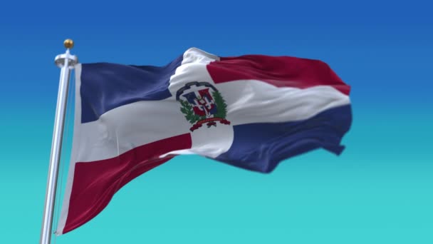 4k Dominica Dominikanische Republik Nationalflagge Falten Schleife nahtlosen Wind in blu — Stockvideo