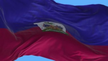 4k Haiti Ulusal bayrak kırışıklıkları mavi arka planda pürüzsüz rüzgar döngüsü.