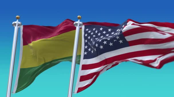 4k Stany Zjednoczone Ameryki USA i Boliwia Flaga narodowa płynne tło. — Wideo stockowe