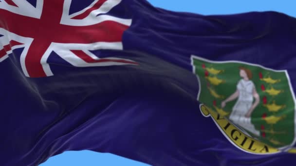 4k De Britse Maagdeneilanden Nationale vlag rimpels wind in de lucht achtergrond. — Stockvideo