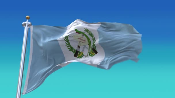 4k Guatemala National flag wrinkles loop seamless wind in blue sky background. — Stock Video