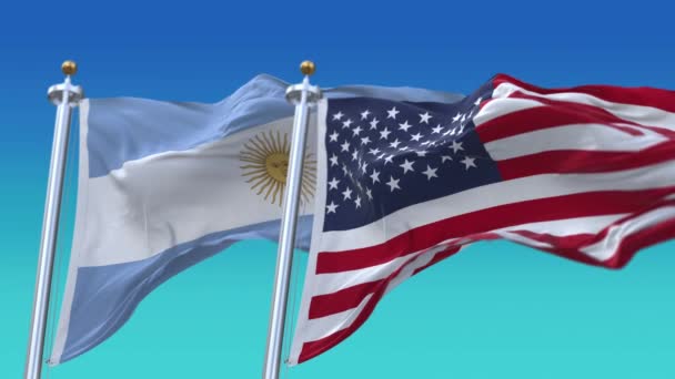 4k Förenta staterna USA och Argentina Nationell flagga sömlös bakgrund — Stockvideo