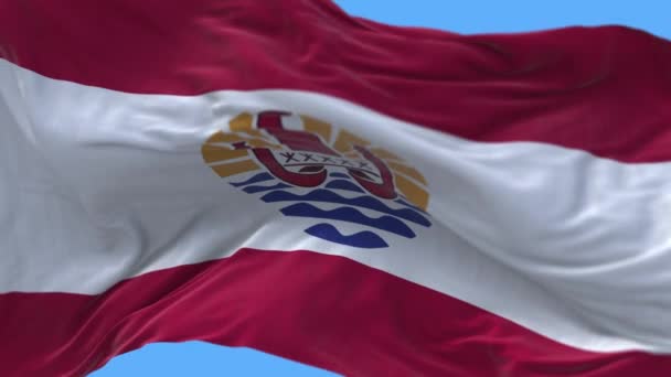 4k Francouzská Polynésie Národní vlajka vrásky smyčka bezproblémový vítr na obloze pozadí — Stock video