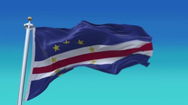 4k Cape Verde Ulusal Bayrak Kırışıklıkları Rüzgâr gökyüzü düz döngü arkaplan sallıyor.