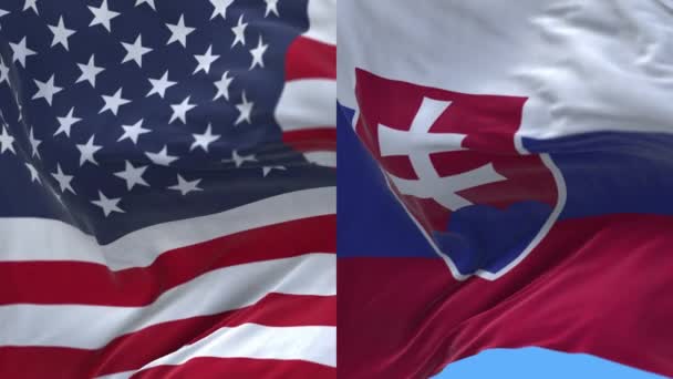 4k Amerika Birleşik Devletleri Usa ve Slovakya Ulusal bayrağı pürüzsüz. — Stok video