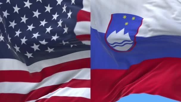 4k Estados Unidos da América EUA e Eslovênia Bandeira nacional sem costura fundo . — Vídeo de Stock