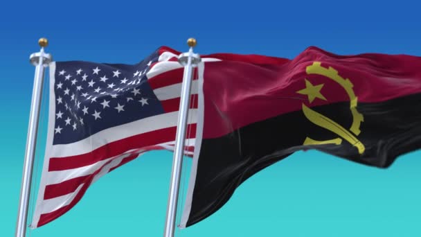 4k Verenigde Staten van Amerika Usa en Angola Nationale vlag naadloze achtergrond. — Stockvideo