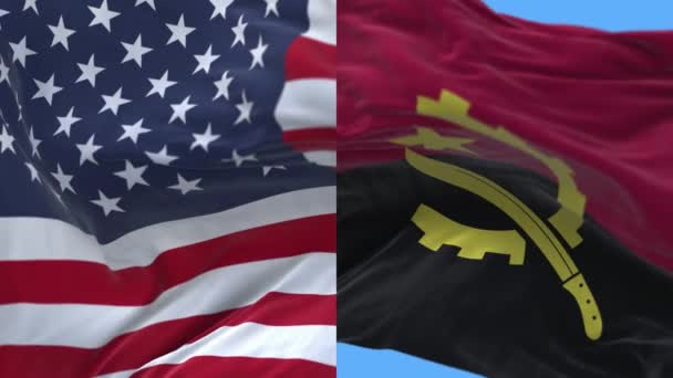4k Ηνωμένες Πολιτείες της Αμερικής Usa και Αγκόλα Εθνική σημαία αδιάλειπτη φόντο. — Αρχείο Βίντεο