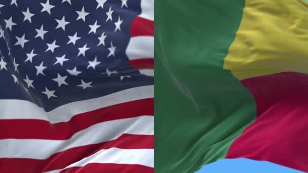4k Сполучені Штати Америки Уса і Бенін національний прапор безшовний фон. — стокове відео