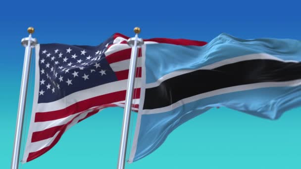 4k Spojené státy americké Usa a Botswana Národní vlajka hladké pozadí. — Stock video