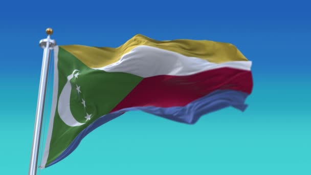 4k Comore Bandiera nazionale rughe sventolando vento cielo senza soluzione di continuità loop sfondo . — Video Stock