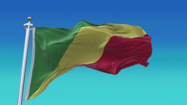 4k Republiek Congo Nationale vlag rimpels zwaaiende hemel naadloze achtergrond. — Stockvideo
