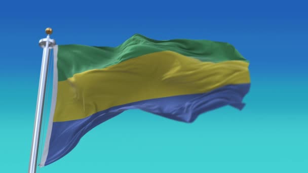4k Gabon National flag wrinkles waving wind sky seamless loop background. — Stock Video