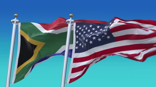 4k Förenta staterna USA och Sydafrika Nationell flagga bakgrund. — Stockvideo