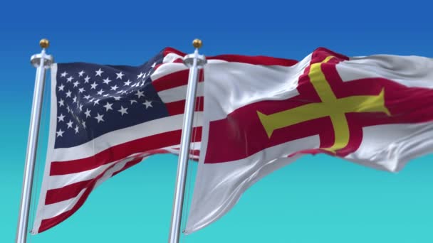 4k Estados Unidos de América EE.UU. y Guernsey Bandera nacional sin costuras . — Vídeos de Stock