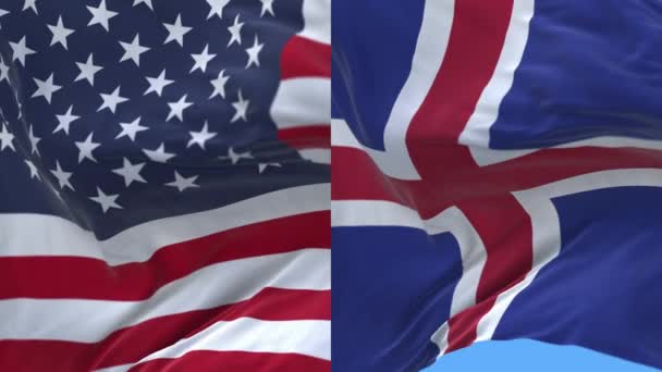 4k Estados Unidos de América EE.UU. e Islandia Bandera nacional sin costuras . — Vídeo de stock