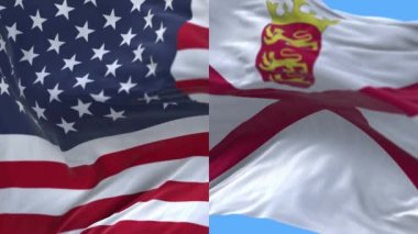 4k Amerika Birleşik Devletleri Usa ve Jersey Adası Ulusal Bayrağı.