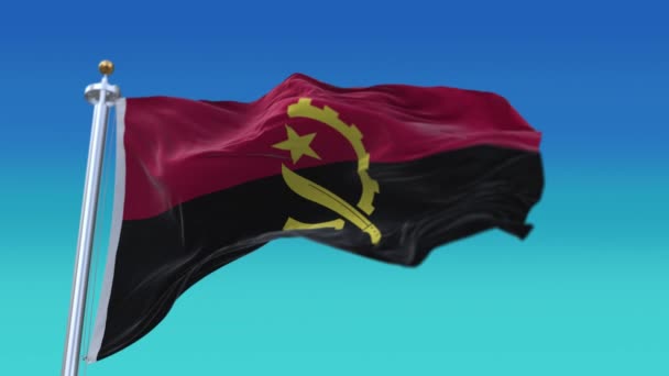 4k Αγκόλα εθνική σημαία ρυτίδες κυματίζει τον ουρανό απρόσκοπτη βρόχο φόντο. — Αρχείο Βίντεο