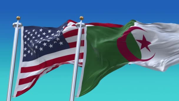 4k Förenta staterna Usa och Algeriet Nationell flagga sömlös bakgrund. — Stockvideo