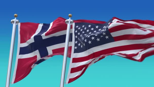 4k Estados Unidos de América Estados Unidos y Noruega Bandera nacional sin costuras . — Vídeos de Stock
