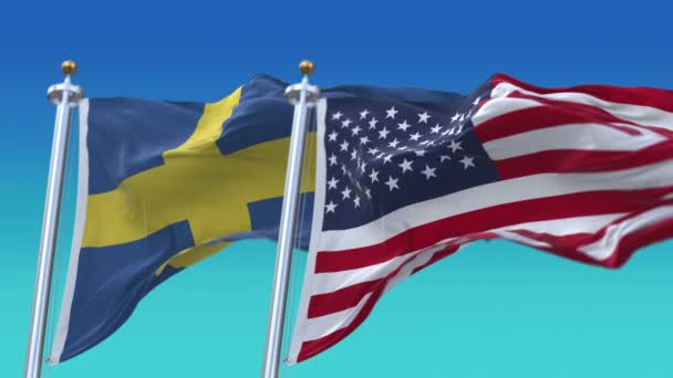 4k Stany Zjednoczone Ameryki Usa i Szwecja Flaga narodowa płynne tło. — Wideo stockowe