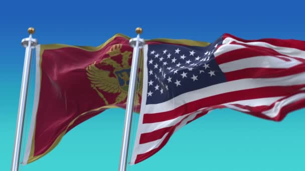 4k Vereinigte Staaten von Amerika USA und Montenegro Nationalflagge Hintergrund. — Stockvideo