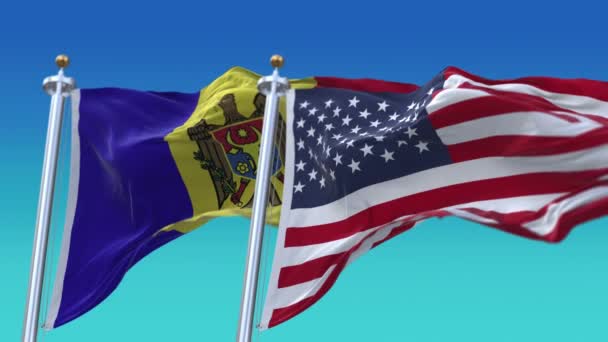 4k Stany Zjednoczone Ameryki Usa i Mołdawia Flaga narodowa płynne tło. — Wideo stockowe