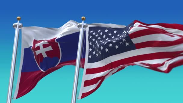 4k Verenigde Staten van Amerika Usa en Slowakije Nationale vlag naadloze achtergrond. — Stockvideo