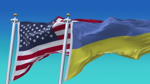 4k Stany Zjednoczone Ameryki Usa i Ukraina Flaga narodowa płynne tło. — Wideo stockowe