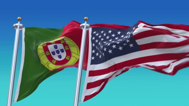 4k Spojené státy americké Usa a Portugalsko Národní vlajka hladké pozadí. — Stock video