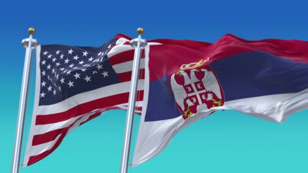 4k Amerika Serikat Amerika Serikat dan Serbia National flag seamless background . — Stok Video