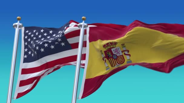 4k Spojené státy americké Usa a Španělsko Národní vlajka hladké pozadí. — Stock video