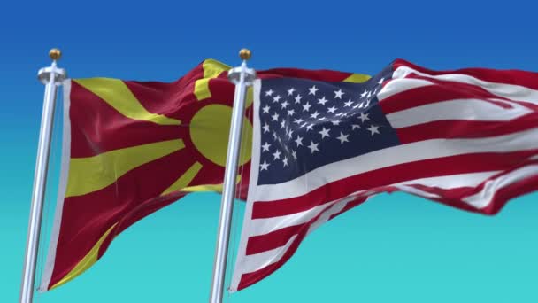 4k США Usa and North Macedonia National flag background. — стокове відео