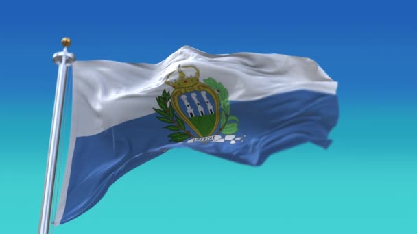 4k San Marino National flagga rynkor viftande vind himmel sömlös loop bakgrund. — Stockvideo