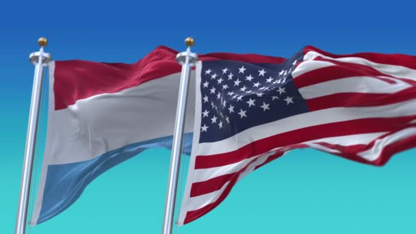 4k Vereinigte Staaten von Amerika Usa und Luxemburg Nationalflagge Hintergrund. — Stockvideo