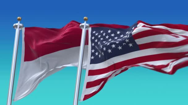 4k Vereinigte Staaten von Amerika USA und Monaco Nationalflagge nahtloser Hintergrund. — Stockvideo